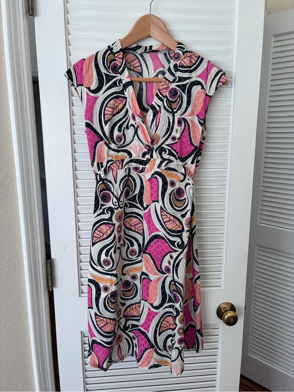 Sunhee Moon San Francisco Pink Patterned Cap-Sleeve Midi Dress